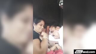 Mallu aunty gets boobs sucking in car