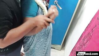 Tamil wife boobs pressing in blouse by husband