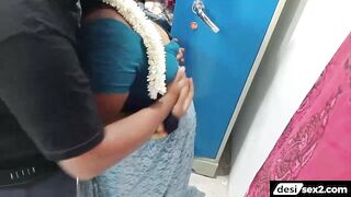 Tamil wife boobs pressing in blouse by husband